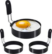 [Latest Upgrade, Premium Quality]Silicone-Handled Egg Ring, Stainless Steel Egg Ring With Non-Stick Coating. Perfect For Omelets, Gourmet Breakfasts, And Breakfast Egg Molds. Easily Create Delicious Egg Cup Sandwiches, Pancakes, And More. Achieve Perfectly Round Eggs You'll Proudly Place Atop Burgers. Professional Chefs Favor Our Stainless Steel Egg Ring Molds For Their Superior Durability Over Silicone Alternatives. Whether You're A Professional Chef Or Want To Surprise Loved Ones With Delicious Home-Cooked Meals, These Pancake Molds Are The Ideal Cooking Tools To Effortlessly Create Nutritious And Tasty Breakfasts! - 黑色 - 查看 1
