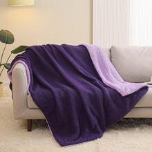 Reversible Sherpa Throw Blanket For Couch, Thick And Warm Fleece Blanket For Winter, Soft Plush Fluffy, 50x60 Inches, Deep Purple/Lilac, 2025 - Tím đậm/ Tím nhạt - Xem 3