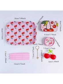 6pcs Rolling Tray Set W/Box Package, Cherry Lovers Can't Miss It! Includes - Cherry Grinder, Classic Size Rolling Tray, Storage Box, Silicone Containers, 3-Tube Storage Containers, Cigarette Finger Holder|  Smoking Accessories Kit, For Besties, Friends, Girls And Any Smokers - 粉色 - 查看 8