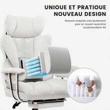Chaise de jeu GTPLAYER, chaise de jeu, chaise de bureau ergonomique avec repose-pieds, surface en tissu, coussin d'assise à ressorts, chaise de jeu rembourrée, fauteuil de jeu capacité de charge 150 kg - Blanc - Voir 3