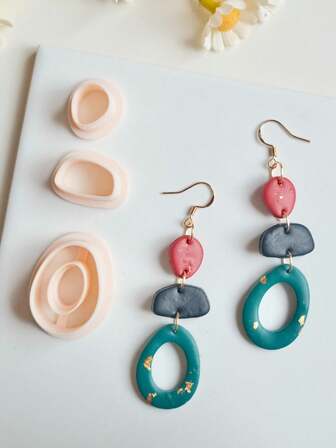 3pcs Abstract Shape Polymer Clay Earring Cutters Set Oval Chain With Circle Dangle Clay Cutters For Jewelry Pendant Necklace Making Organic Polymer Clay Tools Statement Clay Cutter
