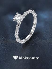 1pc 925 Sterling Silver 1 Carat Moissanite Braided Ring, Suitable For Women's Daily Wear, Fashion Jewelry Gift For Bride, Wedding Engagement, Proposal Party, Vacation, Birthday, Mother's Day - JZ0023M - View 1