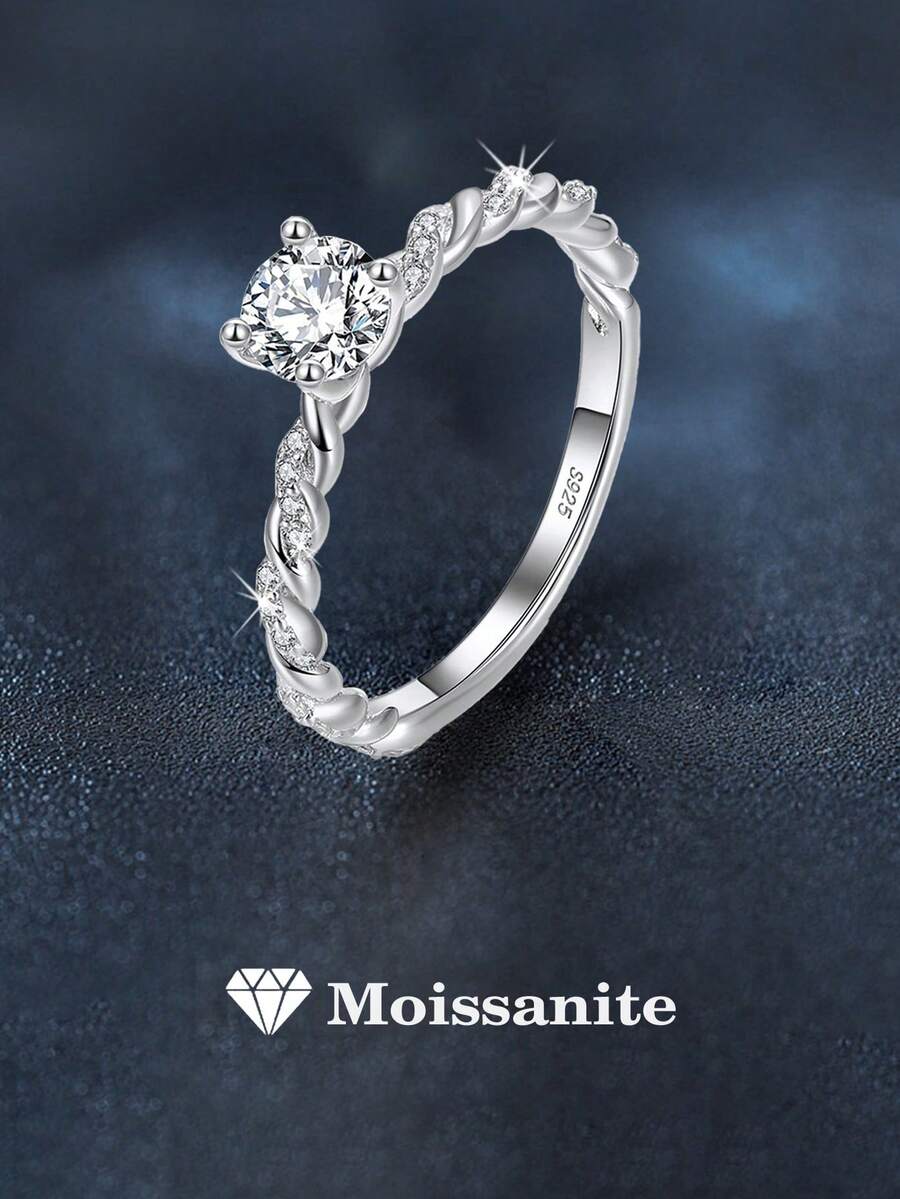 1pc 925 Sterling Silver 1 Carat Moissanite Braided Ring, Suitable For Women's Daily Wear, Fashion Jewelry Gift For Bride, Wedding Engagement, Proposal Party, Vacation, Birthday, Mother's Day - JZ0023M - View 1