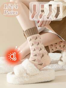 1/2/4 Pairs Women Plush Socks, Thick Mid-Calf Socks, Thermal Lined, Warm & Cozy For Winter