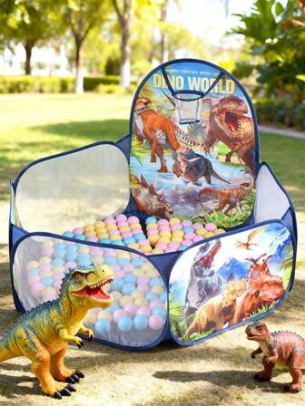 1 pieza Carpa de juego con diseño de dinosaurio de dibujos animados, carpa de juego emergente, carpa de juego para interiores/exteriores, portátil y duradera, con aro de baloncesto, adecuada para niños, gran regalo para Acción de Gracias, Halloween, Navidad, Pascua, cumpleaños