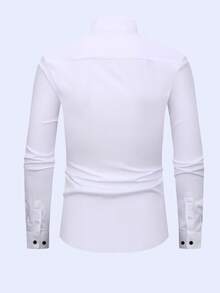 1pc Men's Formal Dress Shirt, Wedding/Business Attire, Wrinkle-Resistant, Pleated Chest, Includes Black Bow Tie & Black Crystal Buttons - White - View 5