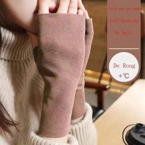 Guanti alla moda per autunno e inverno, guanti in pile a mezza dita con riscaldamento automatico per donne, adatti per studenti e ufficio, utilizzabili anche dagli uomini