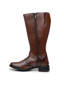 Bota Feminina Montaria Country Detalhe Metal Cano Longo Estampa Modelo Leve e macio Marrom - Marrom - Visão 4