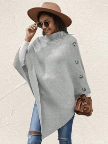 1 pieza Poncho tipo cárdigan de botón de unicolor, para playa y vacaciones - Multicolor - Ver 11