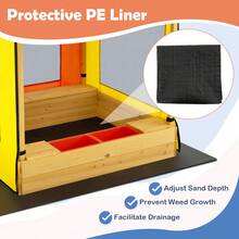 Kids Wooden Sandbox W/ Canopy Sand Pit W/ Windows & Curtains Bench & Storage - 彩色 - 查看 5