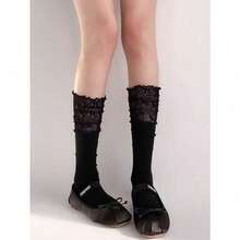 1 Pair White Lace Breathable Calf Socks, Random Delivery - Black - View 6