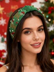 1pc Fashionable ChristmasBeaded, Pearl, Jewel Knotted Wide Headband, Holiday & Daily Wear Hair Accessory, Lovely Gift For Women ,Beauty ,Hair Hair Hoop ,Hairband For Women