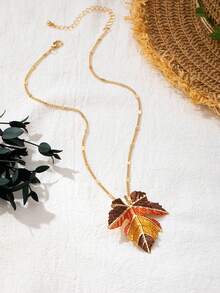 1pc/Set Autumn Maple Leaf Alloy Painted Fallen Leaf Women's Necklace