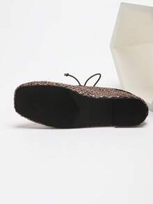 女士编织镂空透气平底鞋，蝴蝶结系带方头芭蕾平底鞋，轻便舒适，休闲百搭，适合度假穿着，日常/海滩皆宜 - 棕色 - 查看 6