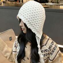 1pc Autumn Winter New Versatile Tassel Strap Knitted Beanie, Thickened Warm Hat For Cycling/Running Outdoor Sports And Daily Use, Essential Photo Prop Gift Christmas Halloween Present - Multicolor - View 4