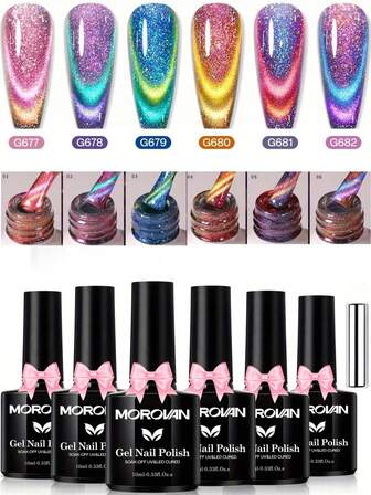  Morovan 6-Piece Cat Eye Nail Polish Set - Christmas & New Year Gift, Festive Nails For Parties, Salon-Quality Glossy Finish