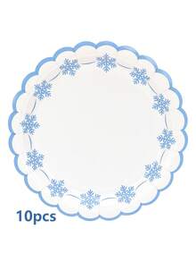 10pcs/20pcs/50pcs Winter Snowflake Themed Paper Plates 7 Inch Scalloped Edge Plates 9 Inch Dinner Plates With Blue Rim White & Blue Snowflake Prints For Winter Birthdays Frozen Parties Holiday Gatherings - Multicolor - View 8