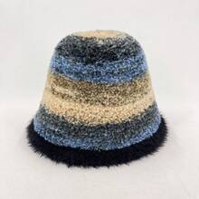 1pc, Striped Gradient Fisherman's Hat, Casual And Styling, Winter Warm Headwear, Autumn Fashion Accessory, Ladies' Soft And Warm Hat.