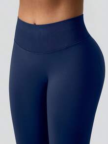 1pc Women High Waist Seamless Shaping Flare Yoga Pants - Navy Blue - View 9