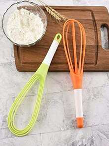 1pc Rotary Egg Beater, 2-In-1 Collapsible Balloon & Flat Whisk, Kitchen Tool, Manual Egg Whisk, Kitchen Gadgets, Cake Cream Beater & Dough Mixer, Baking Tool, Kitchen Accessories, Home Kitchen Supplies - Multicolor - View 3