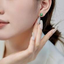 High Quality Zinc Alloy Material, Golden, Green Diamond Square Earrings, Daily Match With Daily Outfit, A Delicate Gift For Women. Local Warehouse. - Golden - View 3