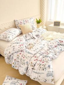 柔美花卉图案被套套装 - 最佳两件套/三件套床上用品套装 - 包括 1 个被套和 1/2 个枕套 - 价格实惠，品质优良，适用于单人床、双人床、加大双人床、标准双人床、宿舍床 - 白色 - 查看 1