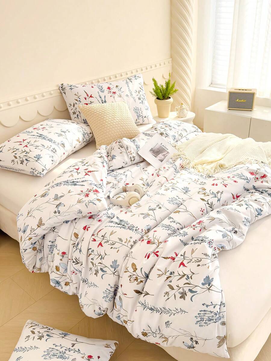 柔美花卉图案被套套装 - 最佳两件套/三件套床上用品套装 - 包括 1 个被套和 1/2 个枕套 - 价格实惠，品质优良，适用于单人床、双人床、加大双人床、标准双人床、宿舍床 - 白色 - 查看 1
