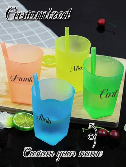 Bộ 4 cốc nước nhựa tùy chỉnh có ống hút tích hợp, dung tích 12,17oz (khoảng 350ml), cốc uống nước di động, màu sắc ngẫu nhiên, thích hợp cho các bữa tiệc, họp mặt gia đình, Giáng sinh và các dịp khác.