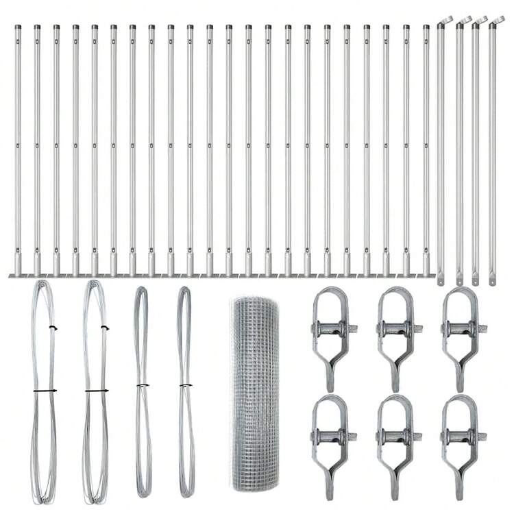 1 X 50 M Stahl Zaun Mit Pfosten, Silber - Bạc - Xem 2