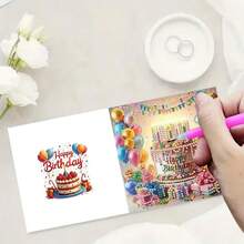 6pcs DIY Diamond Painting Birthday Greeting Card Set, Birthday Party Cake, Balloon & Gift Pattern, Unique Handmade Design, Birthday Wishes Cards, (Includes 6 Envelopes), Ideal For Expressing Warm And Wonderful Blessings To Elders, Family, And Friends, Handwritten Expression Of Love Diamond Painting Card Postcard, The Best Gift To Express Heartfelt Wishes. - Multicolor - View 4
