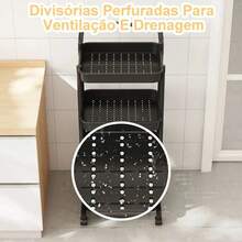 3-Tier Shelf Cart Auxiliary Organizer For Multipurpose Items With Wheels - 黑色 - 查看 7