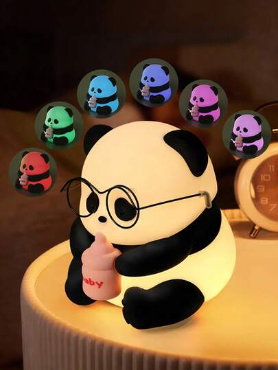 Cute Silicone Panda Night Light, Rechargeable LED Animal Decorative Lamp, Suitable For Bedroom Bedside Lighting And Room Decor