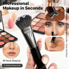 Cọ trang điểm hai đầu - Cọ hai đầu dùng để tán kem nền và phấn mắt, thiết kế lông tổng hợp, hình chữ U giúp che khuyết điểm chính xác, tạo khối - Phù hợp cho người mới bắt đầu và chuyên gia trang điểm, dụng cụ làm đẹp du lịch tiện dụng, cán kim loại, bề mặt bóng, du lịch, vật dụng cần thiết khi đi du lịch, quà tặng ngày Valentine, giá rẻ, cọ trang điểm du lịch, quà tặng cho phụ nữ, chuyên gia trang điểm, bộ trang điểm chuyên nghiệp hoàn chỉnh. - bạc đen - Xem 8