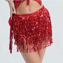 Women's Belly Dance Skirt Sparkly Sequined Fringe Wrap Hip Scarf, Festival Rave Carnival Costume, Burlesque Tassel Skirt For Women Party