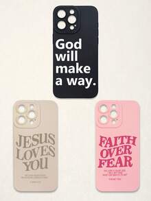 3pcs Christian Style Black/Beige/Pink Phone Cases Compatible With IPhone & Galaxy - Multicolor - View 31