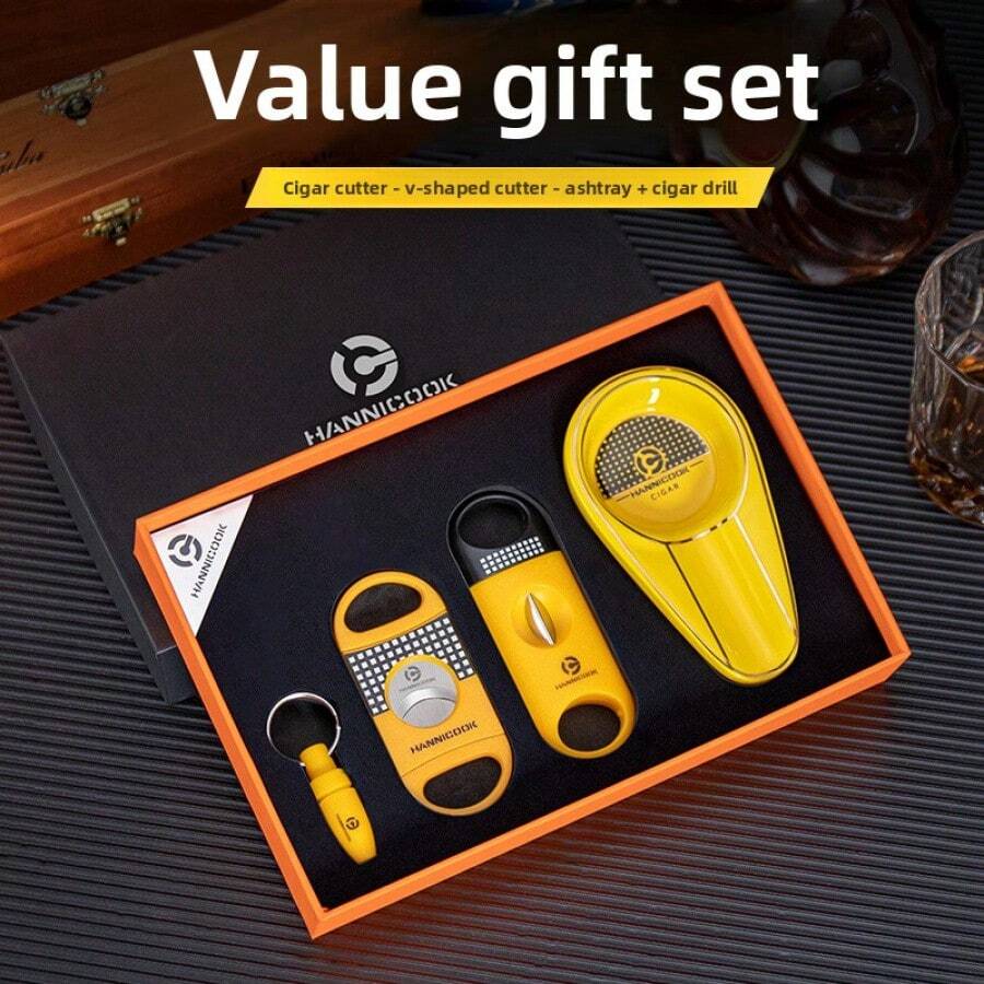 4pcs Cigar Cutter Set - Stainless Steel Sharp Blades, V-Shaped Cutter, Straight Cutter, Cigar Punch, High-End Gift Set, Business Gift, Cigar Accessories - Stylish  Tool Set - View 1