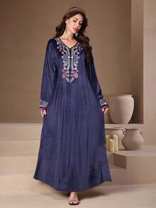 Geo Print Contrast Trim Kaftan - Navy Blue - View 8