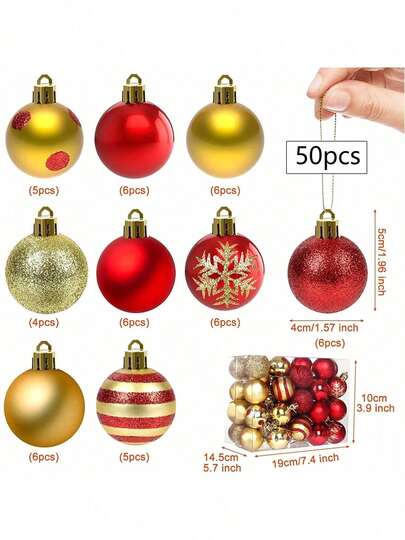 50pcs Christmas Party Decorative Balls, Painted Balls, Christmas Hanging Balls, Christmas Ornaments, Christmas Hanging Decor Balls, Christmas Ball Decorations, Suitable For Christmas Tree Decor, Home Decor, Room Decor, Bedroom Decor, New Year Decor, Christmas Decorations, Outdoor Decor, Holiday Party Decor, Christmas Party Supplies, Christmas Themed Festive Hanging Ornaments, Event Party Gifts, Christmas Ball Gift Set, Happy New Year, Christmas New Year Gifts For Friends And Family Winter
