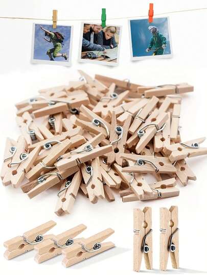 100pcs Mini Clothes Pins For Photos, Small Natural Wooden Clothespins, Mini Photo Clips, Small Clothespins For Baby Showers, Parties, Crafts, DIY Projects,Photos, Crafts, Arts, Cocktails