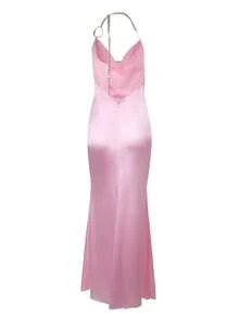 1 Peça Vestido de Estilo de Férias com Decote Metalizado Drapeado sem Costas, Cor Sólida, Adequado para Festas, Casamentos, Todas as Estações