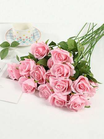 Artificial Rose Bouquet, Silk Artificial Flowers Realistic Long Stem Rose Bouquet, Suitable For Wedding Decoration, Bridal Shower Centerpiece, Flower Arrangement Party, Home Table Decoration, Valentine's Day Decoration, Birthday Decoration, Anniversary Decoration