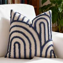 1 件/2 件套半圆形几何图案枕套，帆布圆形天鹅绒刺绣精制方形靠垫套，适用于卧室、客厅、沙发、庭院、花园装饰的日常使用，不含芯 30*50cm 45*45cm - 藍色 - 查看 9