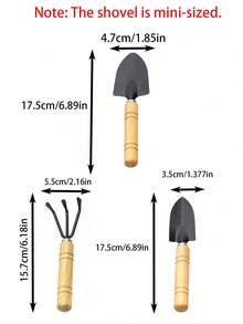 3 件/1 件迷你尺寸花园工具套装木柄金属头手动园艺工具，经典天然木棕色/黑色钢人体工程学形状优质建筑种植挖掘耙用品室内外植物多肉植物盆景家庭园艺礼物（轻微划痕不影响使用）