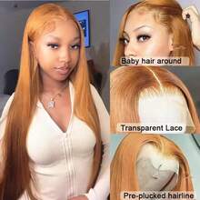 200% Density Honey Blonde 13X6 HD Lace Front Wig Straight Lace Front Wigs Human Hair Brazilian Human Hair Wig #27 Colored 13X6 Full Edges Lace Pre-Plucked Lace Wig With Baby Hair For Women Ear To Ear Swiss HD Lace For Natural Looking - S27 - 查看 2