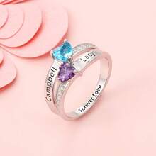 1pc 925 Silver Birthstone Ring, Minimalist & Elegant Birthstone Ring Gift For Mom, Personalized Birthday Gift - Silver - View 5