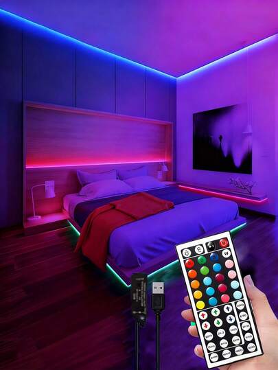 44-Key Remote Control LED Strip Lights, Flexible And Adjustable Color & Flashing Speed, Easy DIY Installation For Bedroom, Ceiling, Party Atmosphere, Holiday Decor, Gifts