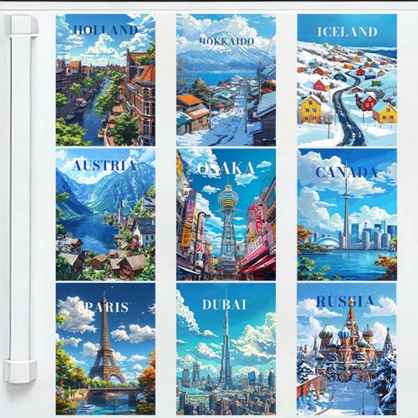 1 pieza Imán de nevera de acrílico, Imán de nevera de arte de hitos famosos del mundo, Exhibición coleccionable de alta calidad, Imán suave de acrílico y goma, Imán de paisaje urbano, Imán de escenarios famosos del mundo, Decoración del hogar creativa para entusiastas de los viajes, Regalo de graduación, Imán de refrigerador