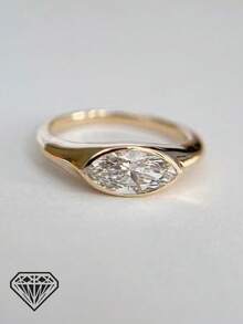 女士高品质单钻戒指，密镶邪眼订婚戒指，3克925纯银，1.5克拉椭圆形莫桑石，奢华时尚珠宝，求婚戒指，附赠莫桑石证书和精美礼盒 - 金色 - 查看 7