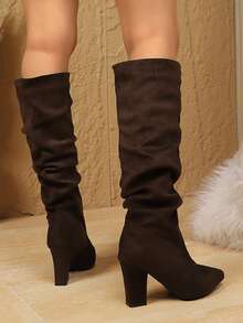 New Pleated Pointed Toe Stiletto High Heel Fashion Boots, Versatile Over-The-Knee Boots, Slim & Sexy Thigh High Boots For Women - 棕色 - 查看 3