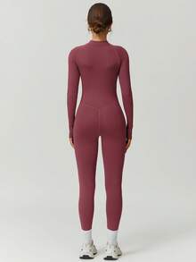 NcmRyu 1 Stück Damen nahtloser, thermisch gefütterter, schlankmachender, modischer, einfarbiger Stehkragen-Jumpsuit mit Reißverschluss, formend, hebend, für Outdoor-Fitness, Workout, Laufen, Yoga